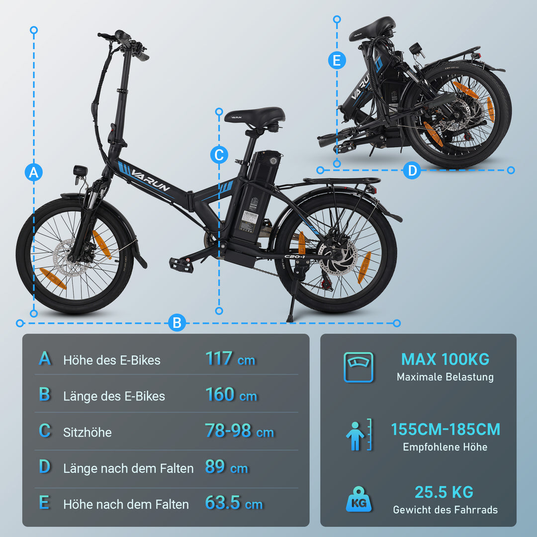 VARUN Electric Bike - Peak 500W Folding Ebike for Adults Up to 40 Milese Electric Bicycle Commuter for Women &  20MPH, 48V Removable Lithium-Battery, Stylish 20" FoldablMen